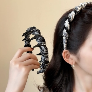 Cerchietto per Capelli Retrò in Tessuto a Corona Alta per Donna Puffy Twist con Motivo a Marmo e Strass Accessori per Capelli Fatti a Mano