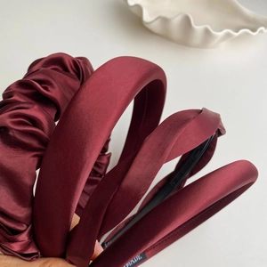Lot de serre-têtes en satin bordeaux et bandeau éponge épais pour coiffure élégante