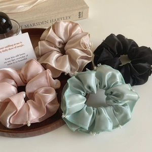 Chouchous Élégants en Satin avec Künstliche Perles Grands Élastiques Plissés Style Coréen Bandeaux en Satin pour Femme Accessoires Cheveux