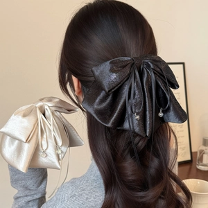 Handmade Elegant Satin Bow Hair Clip For Women Aesthetic Glossy Horse Tail Hair Claw Clip Fashion Hair Accessories