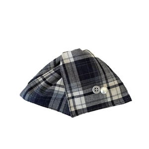 Classic black and white checkered fabric hair claw clip with stylish button accents