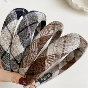 British style checkered sponge headband with thick velvet fabric in various colors