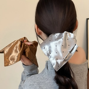 Chouchous en Satin à Pois Vintage Français pour Femmes Design Nœud Grand Support de Queue de Cheval Élastiques à Cheveux