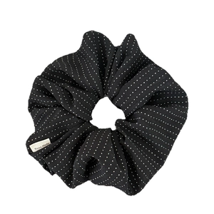 Vintage black and white polka dot oversized hair scrunchie with a handmade woven label