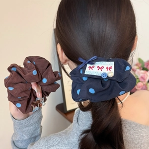 Chouchou à Pois Style Coréen en Tissu Nœud Décoration Bouton Künstliche Perle d'Imitation Élastique Cheveux Mode Femme Corde à Tête