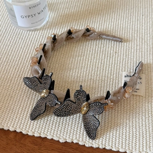 Détails du serre-tête papillon scintillant avec perles et pinces à cheveux intégrées