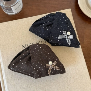 Pince à cheveux triangle à pois style français avec ruban vintage et perle élégante