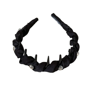 Luxurious black twisted headband with crystal accents and non-slip inner teeth