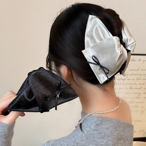 Pince à Cheveux Élégante en Satin avec Nœud pour Femme Ruban Pailleté Grande Pince Crabe Accessoires Cheveux Doux