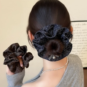 Chouchous en Tissu à Pois Rétro Élastiques à Cheveux Avec Décoration de Nœud en Künstliche Perle Accessoires de Cheveux Pour Femmes Quotidien