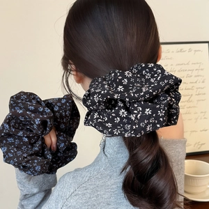 Grand Chouchou en Tissu Floral Style Coréen Plissé Elastique pour Cheveux Femmes Filles Accessoires de Cheveux Quotidiens