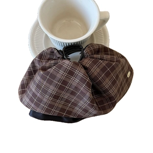 British brown plaid fabric large claw clip for women in autumn and winter retro style