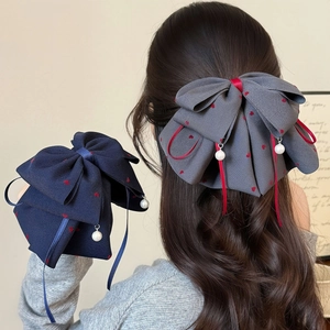Fermaglio Per Capelli Da Donna Con Grande Fiocco Cuore Pois Tessuto Coda Di Cavallo Perla Artificial Frangia Elegante Accessori