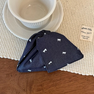Navy blue denim bow hair claw clip with white rabbit patterns for vintage daily hair styling