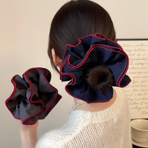 Vintage Heart Polka Dot Fabric Scrunchie With Contrast Overlock Edge Layered Elastic Hair Tie For Women Hair Accessories