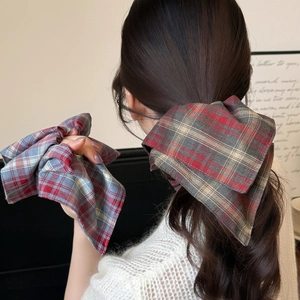 Chouchous en Tissu Plaid Rétro Attaches Cheveux Oversize Café Bleu Plaid Style Preppy Bandeaux Élastiques Pour Femmes Filles