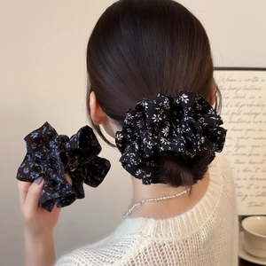 French Vintage Floral Fabric Large Scrunchies Handmade Ruched Elastic Hair Tie Elegant Bun Holder Women Hair Accessories