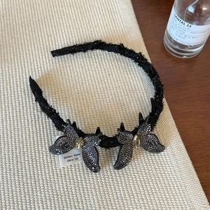 Serre-tête noir élégant avec papillons en strass et tissu doux pour femmes