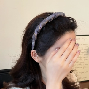 Purple Plaid Twisted Non-Slip Headband With Teeth Korean Style Fabric Wrapped Hairband For Women Daily Hair Accessories