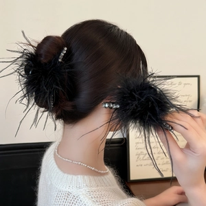 Élégante Pince à Cheveux en Plumes Noires Avec Strass Style Français Exquis Barrette Vintage pour Femmes Accessoire