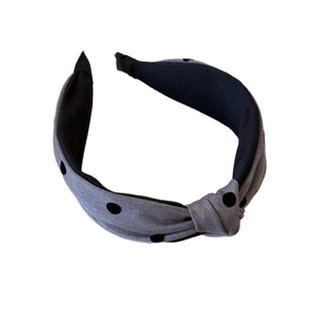 Diadema de lunares con nudo en tela gris con diseño ancho vintage para mujeres