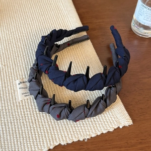 Set di due cerchietti in tessuto intrecciato blu e grigio con denti antiscivolo interni