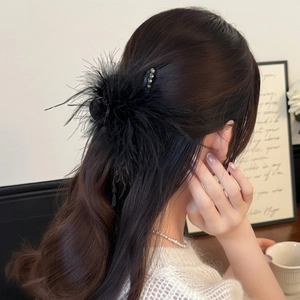 Pince à cheveux élégante en plumes noires avec strass pour une coiffure de princesse