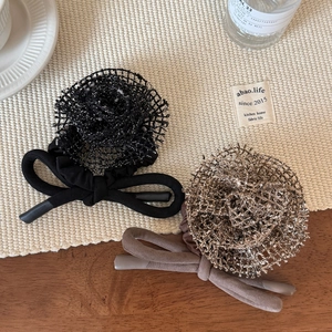 French romantic knitted flower hair ties in black and coffee with elegant bow details