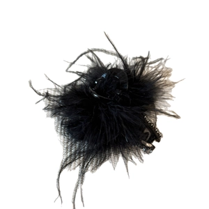 Pince à cheveux élégante en plumes noires avec strass pour coiffure volumineuse