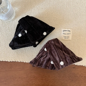 Velvet triangle hair claw clips with polka dots in black and brown corduroy texture