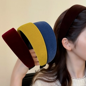 French Retro Thickened Wide Brim Velvet Headband For Women Solid Color Padded Sponge Hair Hoop Elegant Hair Accessories