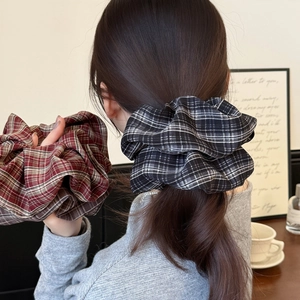 Vintage Plaid Fabric Scrunchies Retro Checked Hair Ties Large Elastic Ponytail Holders For Women Girls Preppy Hair Accessories