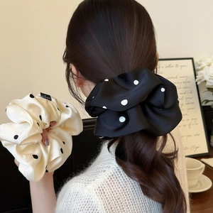 Chouchous en Satin à Pois Vintage Français Élégant Grand Élastique à Cheveux Support Queue de Cheval Accessoires de Mode