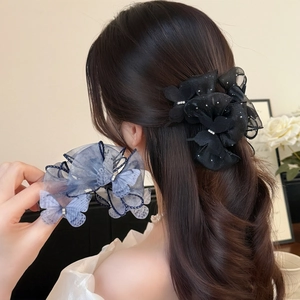 Schmetterling Netz Haarklammer Organza Schleife Haarspange Süße Falten Strass Haargreifer Für Damen Alltag Styling Zubehör