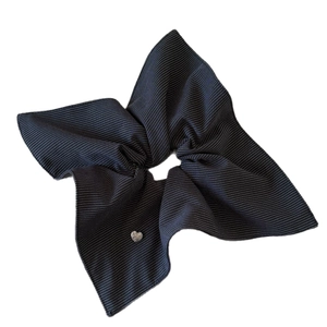 Classic dark blue striped oversized scrunchie featuring a delicate silver heart pendant