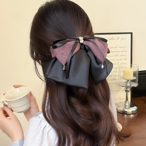 Elegant Satin Bow Hair Clip With Rhinestones Korean Style Fashion Hair Accessories For Women Girls Daily Use Hair Ornament