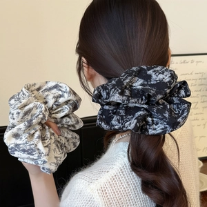 Vintage Ink Wash Fabric Scrunchie Marble Pattern Hair Tie Blind For Love Slogan Elegant Elastic Hair Band Headwear For Women