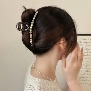 Koreanisches Design Große Harz Haarklammer Elegante Künstliche Perlenimitat Strass Haarkralle Für Damen Mädchen Dickes Haar Styling Zubehör