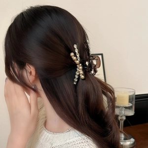 Pinza de Pelo de Lazo Elegante Lujo Strass Perla Artificial de Imitación Ámbar Resina Pinza de Tiburón Para Mujeres Niñas Diario Fiesta Accesorios