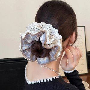 Academy Style Lace Four Layer Plaid Scrunchie Elegant Ponytail Holder Sweet Handmade Fabric Hair Rope Women Accessories