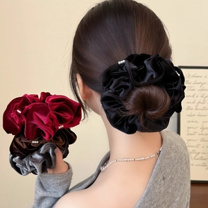 Chouchous Élégants en Velours Plissé Avec Fausses Künstliche Perles Grands Élastiques à Cheveux Vintage Support de Queue de Cheval Femme