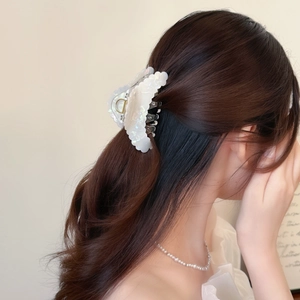 Elegant iridescent shell shark clip hair claw for women's half-up hairstyle