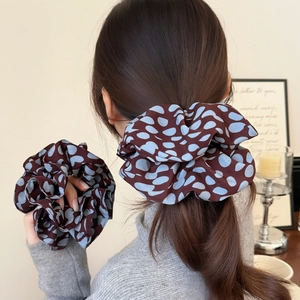 Grands Chouchous en Tissu à Pois de Style Coréen Pour Femmes Mode Élastique à Cheveux en Mousseline Plissée Accessoire
