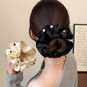 Elastico per Capelli Grande in Satin a Pois Stile Coreano Plissettato per Donna Fascia per Capelli Elastica Elegante