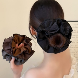 Oversized Ruffled Striped Scrunchie Four-Tiered Lotus Edge Fabric Hair Tie Elegant Ponytail Holder For Women Hair Accessory