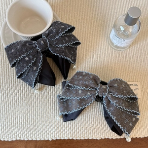 Star pattern denim bow hair clips with pearls and stylish banana clip structure for women