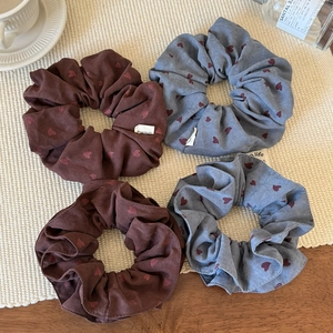 French style scrunchies with heart pattern in brown and grey set of 4 for women
