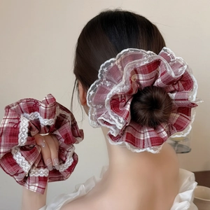 Elastici per Capelli Scrunchies a Quadri Rossi Con Bordo in Pizzo per Donna Fermacapelli Retrò in Stile Coreano Accessori