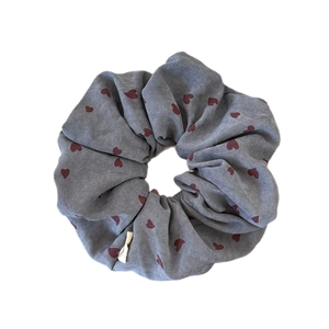 French style grey scrunchie with red heart patterns for elegant hair styling accessories
