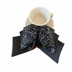 French style black and white paisley bow hair claw clip for women's elegant hairstyle